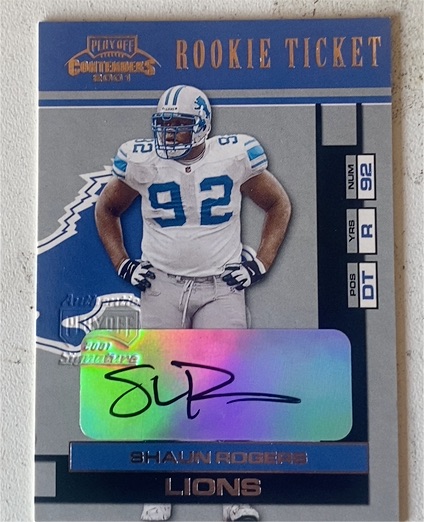 2001 Playoff Contenders Rookie Ticket #R92 Shaun Rogers — front