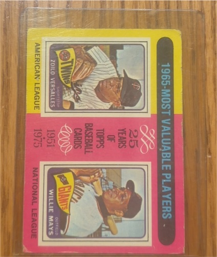1975 Topps #203 Zoilo Versalles/Willie Mays 1965 MVPs — front