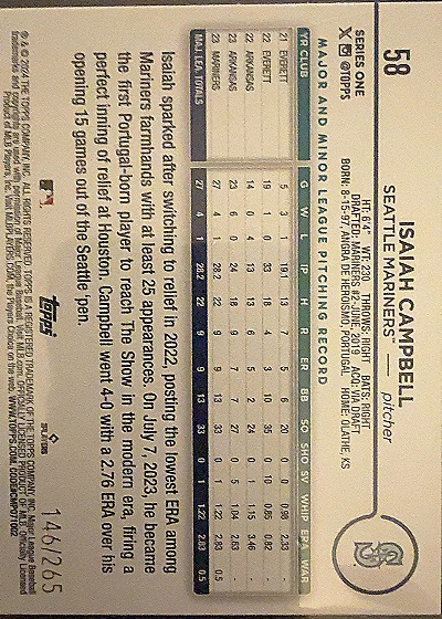 2024 Topps Series 1 #58 Isaiah Campbell — back