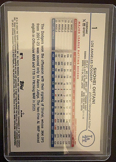2024 Topps Chrome #1 Shohei Ohtani — back