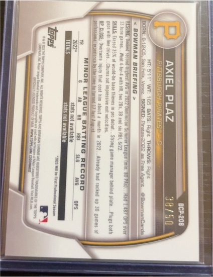 2023 Bowman Chrome #BCP-208 Axiel Plaz — front