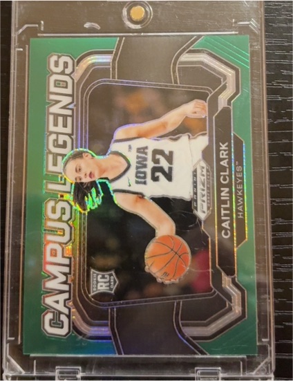 2024 Panini Prizm Draft Picks #5 Caitlin Clark Campus Legends Green Prizm Rookie Card — front