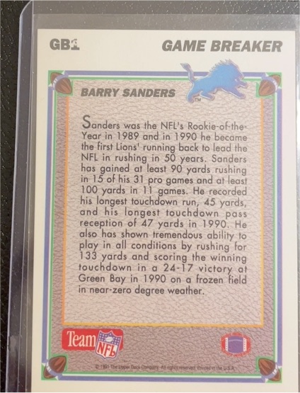 1990 Upper Deck #GB1 Barry Sanders — front