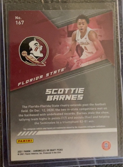 2021 Panini Chronicles XR Draft Picks #167 Scottie Barnes Rookie Card — front