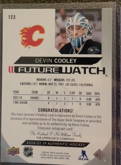 2024-25 SP Authentic #123 Devin Cooley — front