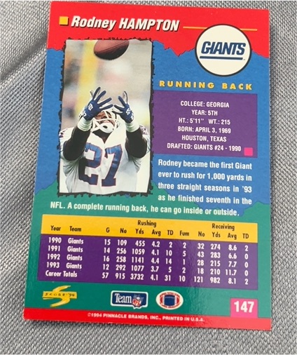 1994 Score #147 Rodney Hampton — front