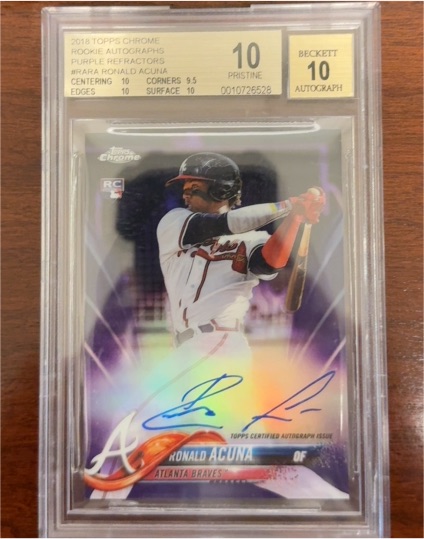 2018 Topps Chrome #RA-RA Ronald Acuna Jr Rookie Purple Refractor Autograph — front