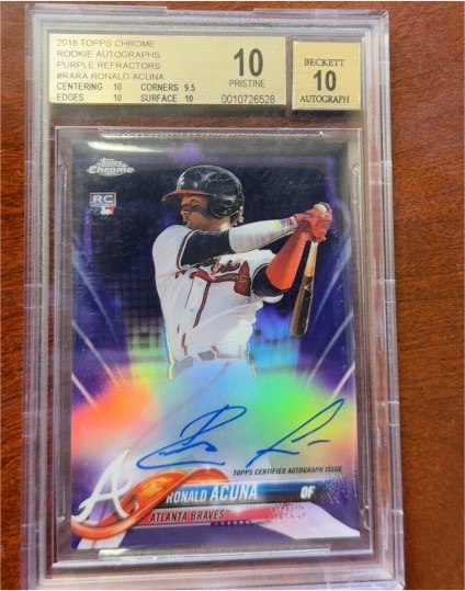 2018 Topps Chrome #RA-RA Ronald Acuna Jr. Purple Refractor Rookie Autograph — front
