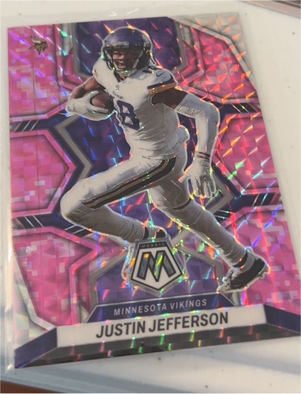 2022 Panini Mosaic Pink Camo Prizm Justin Jefferson — front