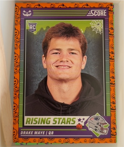 2024 Panini Score-A-Treat #17 Drake Maye Rising Stars Orange Pumpkin Rookie — front