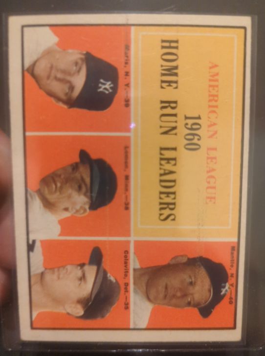 1961 Topps #44 AL 1960 Home Run Leaders Mickey Mantle Roger Maris Lemon Colavito — front