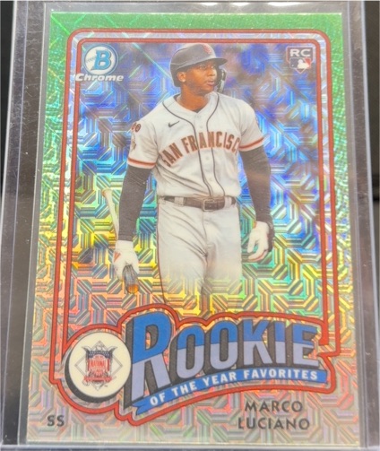 2024 Bowman Chrome #ROY-11 Marco Luciano Rookie of the Year Favorites Mojo Refractor — front