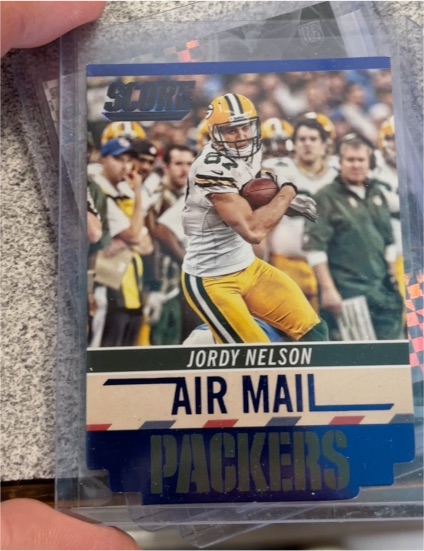 2014 Panini Score #AM7 Jordy Nelson Air Mail Blue — front