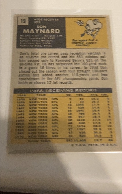 1970 Topps #19 Don Maynard — front