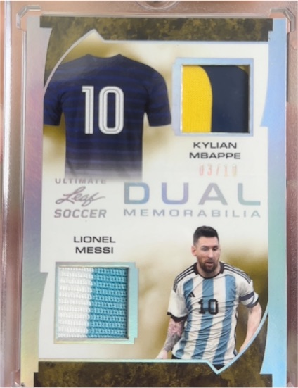 2022 Leaf Ultimate Soccer Dual Memorabilia #UDM-16 Lionel Messi / Kylian Mbappe — front