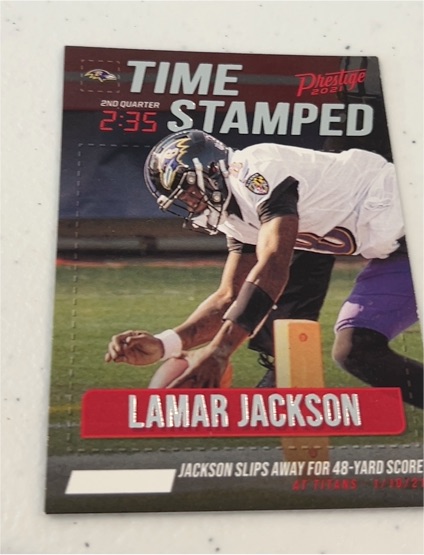 2021 Panini Prestige Time Stamped #TS-LJ Lamar Jackson Baltimore Ravens — front