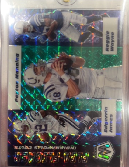 2020 Panini Mosaic Flea Flicker #FF9 Peyton Manning / Reggie Wayne / Edgerrin James — front