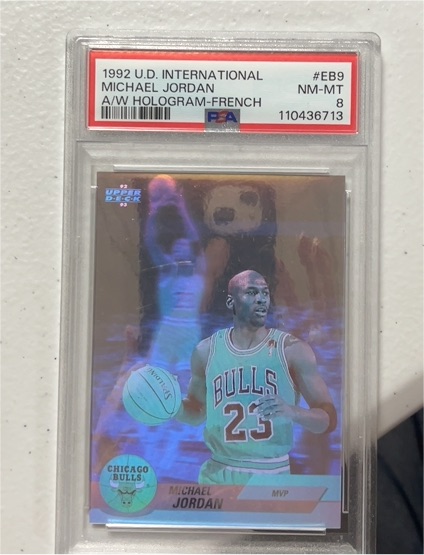 1992 U.D. INTERNATIONAL #EB9 Michael Jordan A/W Hologram-French — front