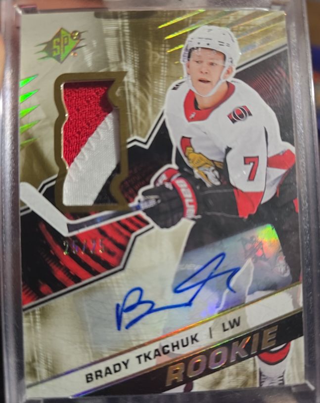 2020 Upper Deck SPx Brady Tkachuk Rookie Patch Auto — front