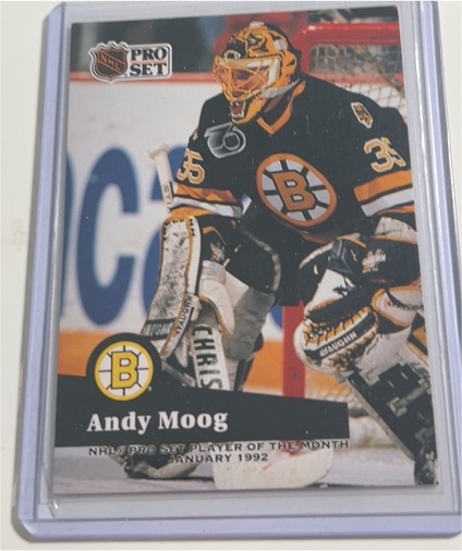1991-92 Pro Set Andy Moog Player of the Month January 1992 — front