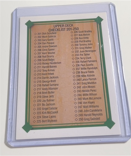 1989 Upper Deck #696 Checklist 201-250 — front