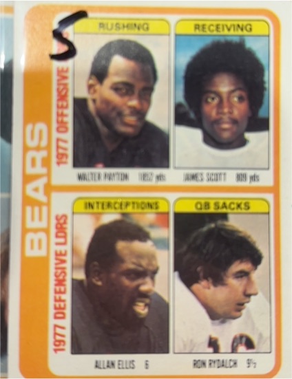 1978 Topps #504 Walter Payton / James Scott / Allan Ellis / Ron Rydalch — front