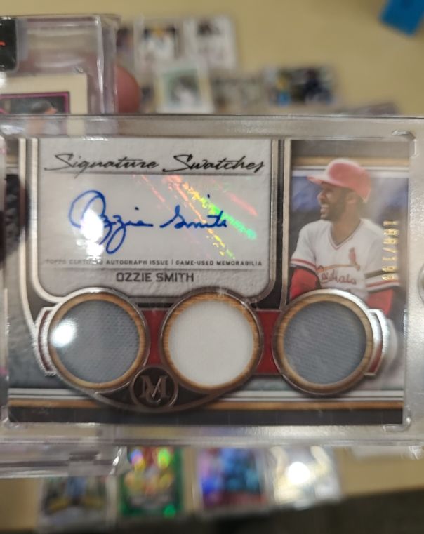 2023 Topps Museum Collection Ozzie Smith Signature Swatches Triple Relic Auto — front