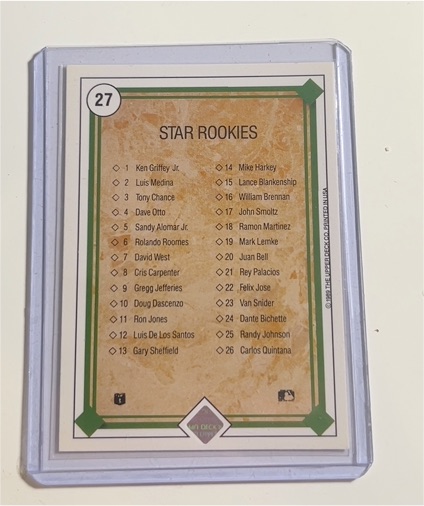 1989 Upper Deck #27 Star Rookies Checklist — front