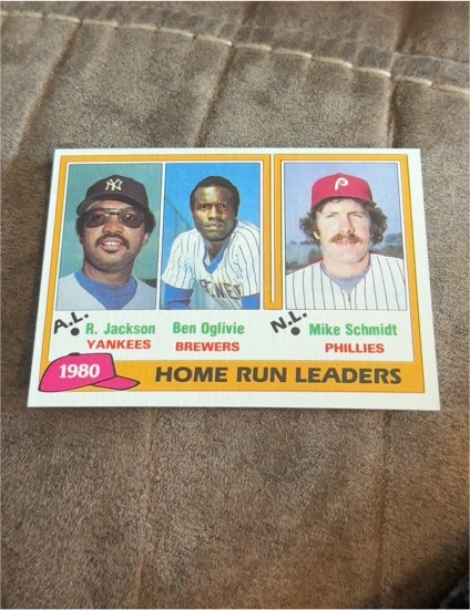 1981 Topps #2 1980 Home Run Leaders Reggie Jackson Ben Oglivie Mike Schmidt — front