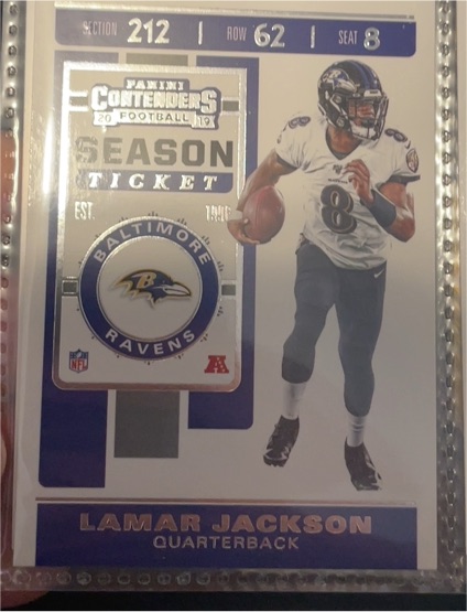 2019 Panini Contenders Season Ticket #15 Lamar Jackson Baltimore Ravens — front