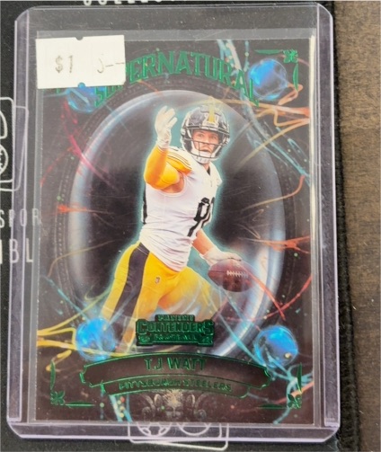 2022 Panini Contenders #SN-TJW T.J. Watt Supernatural Emerald — front