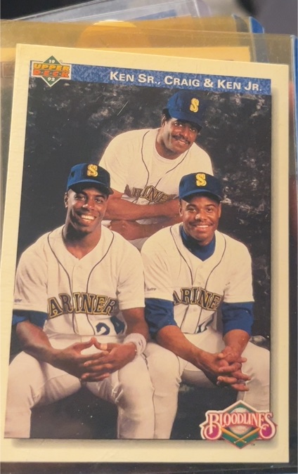 1992 Upper Deck #85 Bloodlines Ken Griffey Sr., Craig Griffey & Ken Griffey Jr. — front