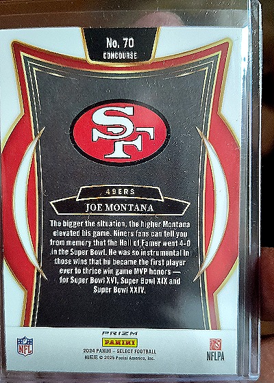 2024 Panini Select Concourse #70 Joe Montana — back