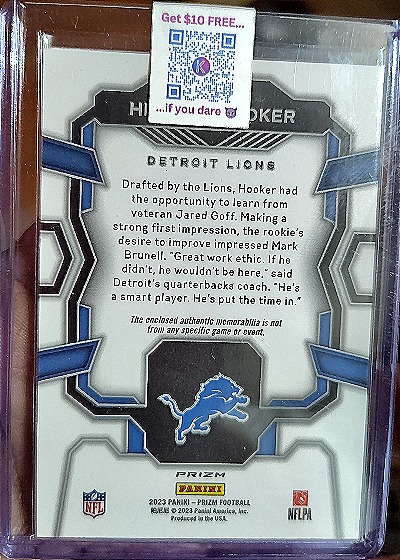 2023 Panini Prizm Rookie Gear #RG-HH Hendon Hooker — back