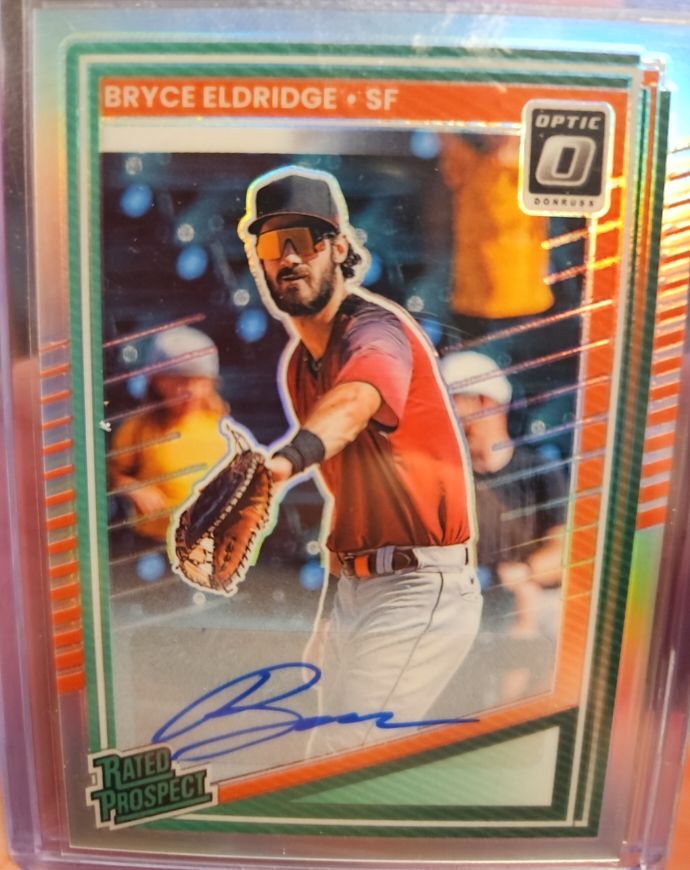 2025 Donruss Optic #185 Bryce Eldridge Rated Prospect Silver Prizm Auto — front