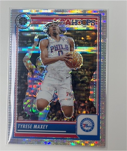 2023-24 Panini Hoops Premium Stock #144 Tyrese Maxey — front