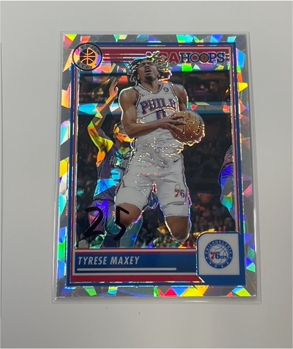 2023-24 Panini NBA Hoops Premium Stock #144 Tyrese Maxey — front
