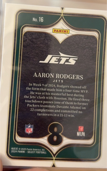 2024 Panini Select Football #16 Aaron Rodgers Jets — front