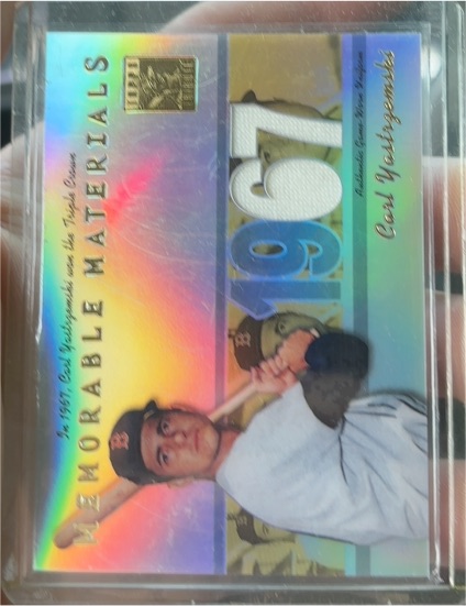 2002 Topps Tribute Memorable Materials #MEM-CY Carl Yastrzemski — front