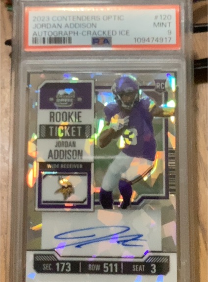 2023 Panini Contenders Optic #120 Jordan Addison Rookie Ticket Autograph — front