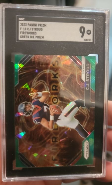 2023 Panini Prizm #F-10 C.J. Stroud Fireworks Green Ice Prizm — front