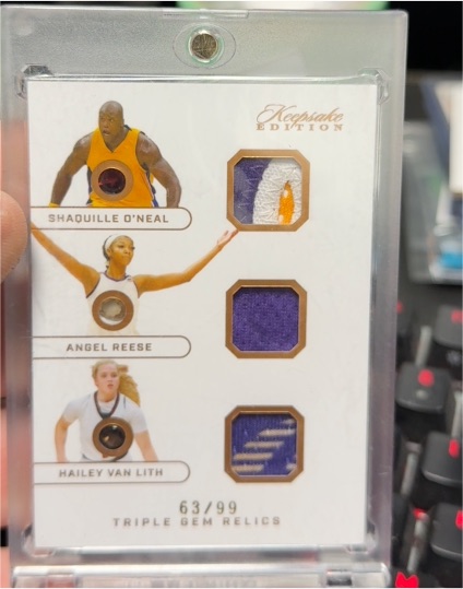 2024 Keepsake Edition #63/99 Shaquille O'Neal, Angel Reese, Hailey Van Lith Triple Gem Relics — front