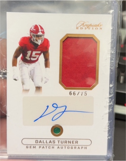 2024 Keepsake Edition #66/75 Dallas Turner Gem Patch Autograph — front