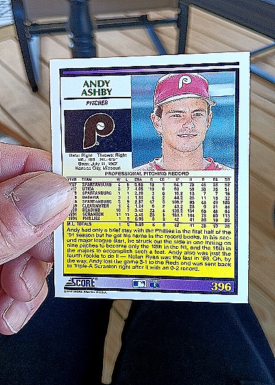 1992 Score #396 Andy Ashby — back