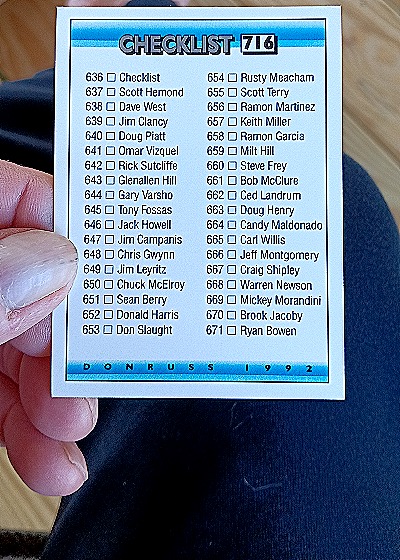 1992 Donruss #716 Checklist — front