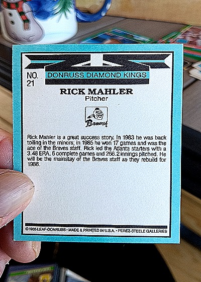 1986 Donruss Diamond Kings #21 Rick Mahler — back