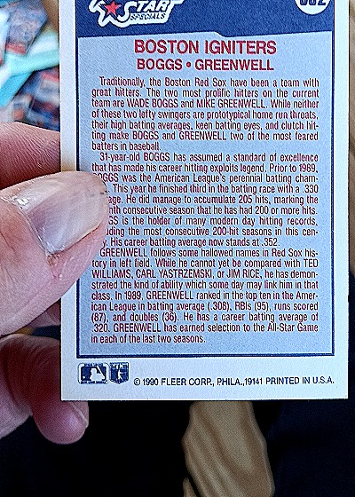 1990 Fleer #602 Wade Boggs/Mike Greenwell Boston Red Sox — back