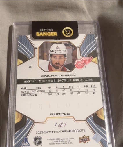2023-24 Upper Deck Trilogy Purple 1 of 1 Dylan Larkin — front