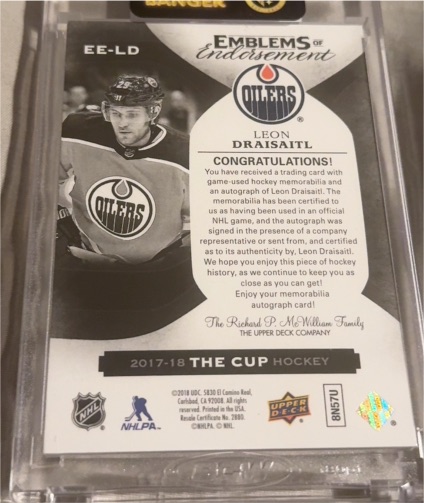 2017-18 Upper Deck The Cup Emblems of Endorsement #EE-LD Leon Draisaitl — front