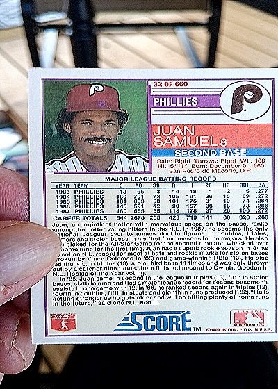 1988 Score #32 Juan Samuel — back
